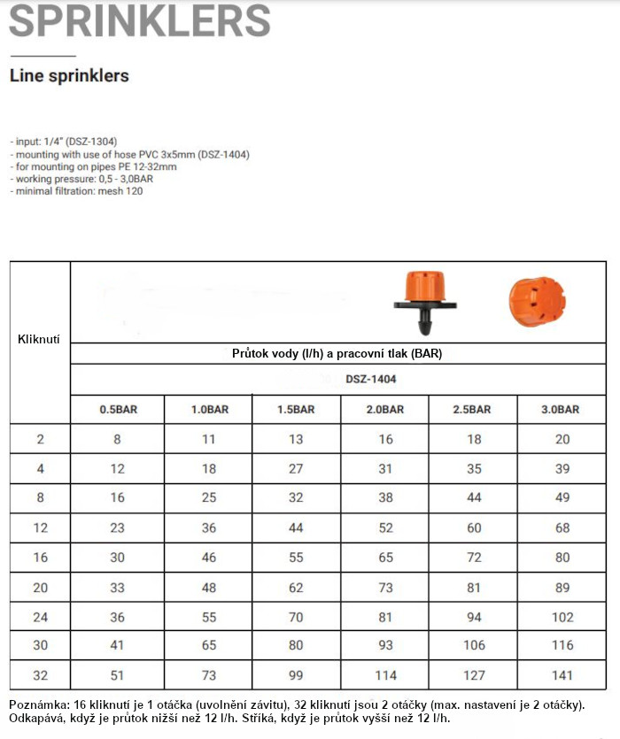 Nastavitelný lineární zavlažovač 0-70l/h